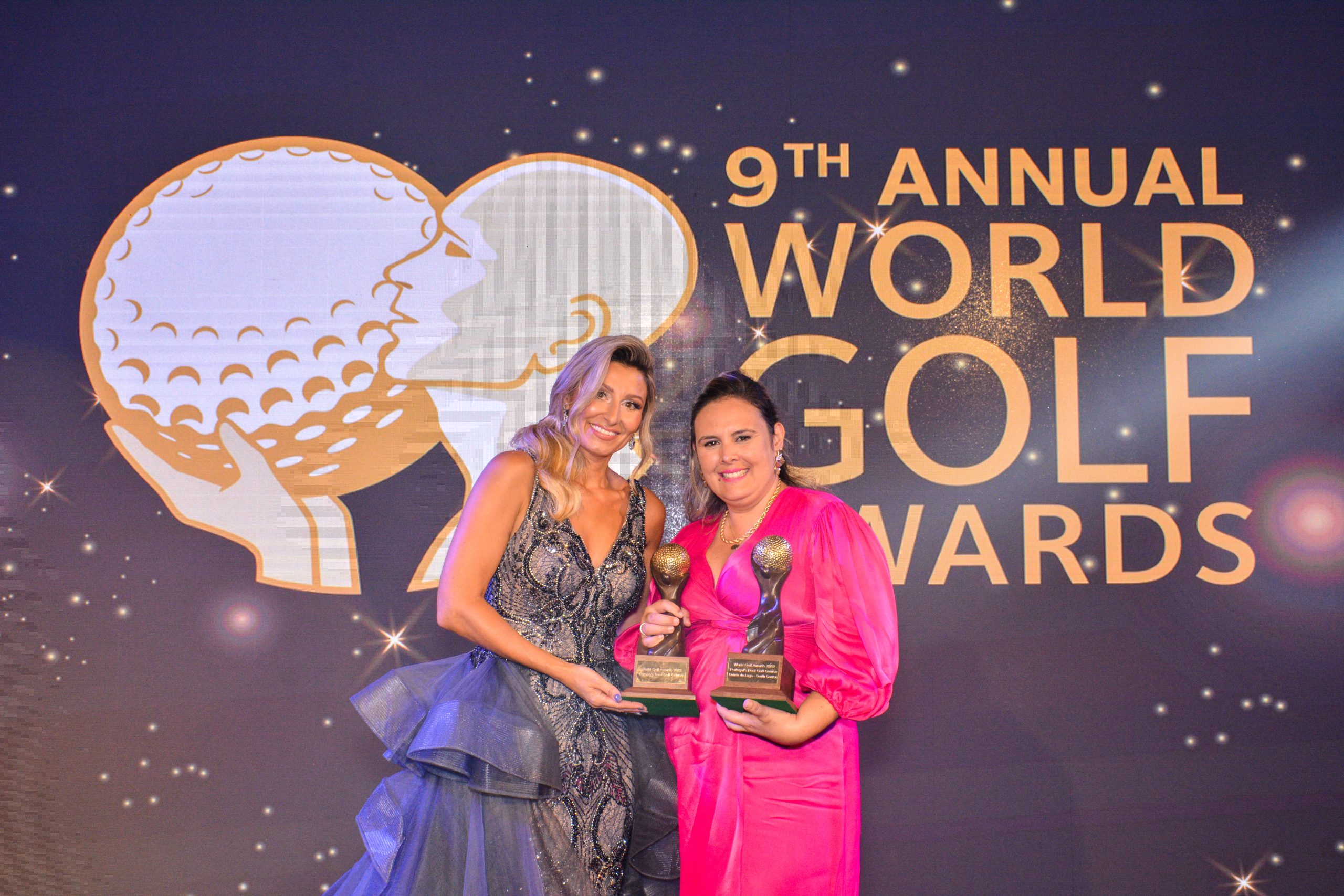 Joana Oliveira, marketing manager for Quinta do Lago, picks up the resort's two World Golf Awards for its South Course