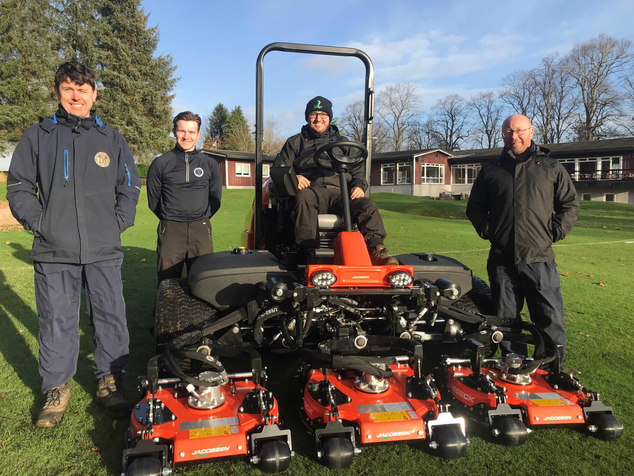 Caption (l-r) Deputy head greenkeeper Gareth Thomson, George Duigan, Damian Hamilton &amp; Colin Powrie. head greenkeeper