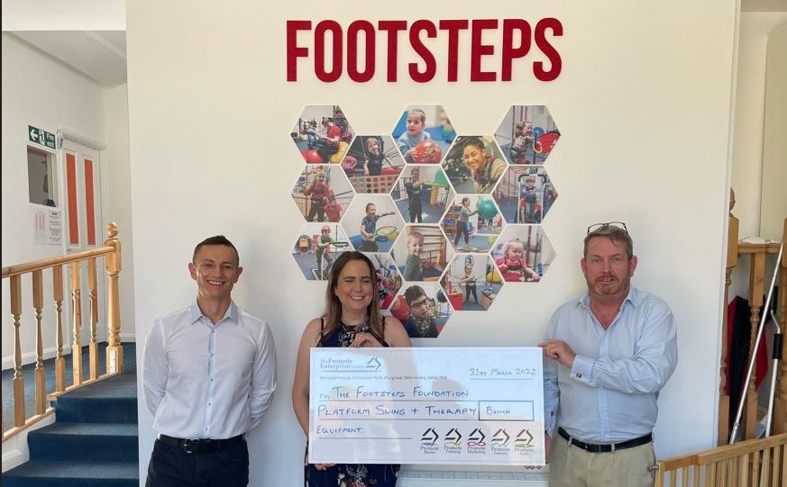 from left: David Reeves, Sarah Higgs – Footsteps Foundation, Richard Pilbury