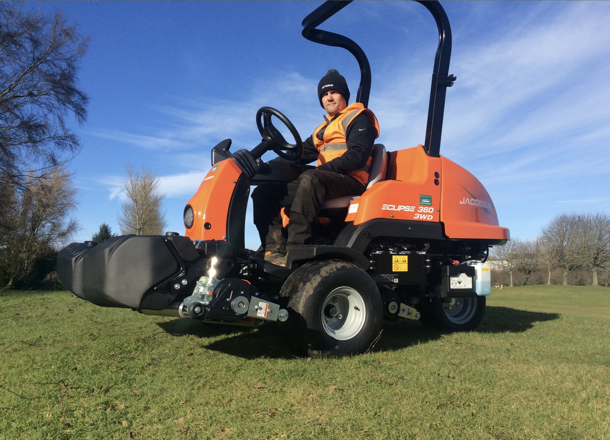 Bathgate's deputy head greenkeeper Alex McNeil in action on the new Jacobsen Eclipse 360 Hybrid greens mower