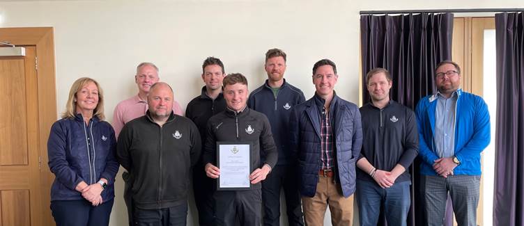 Tracey Riley (HR Manager, Carnoustie Golf Links), Russell Brown (Carnoustie High School), Kevin Stott (Links Superintendent, Carnoustie Golf Links), Duncan Cairnie (Championship Course Manager, Carnoustie Golf Links, Ross Crosbie (Qualified Greenkeeper, Carnoustie Golf Links), Mark Reynolds (Burnside and Buddon Courses Manager, Carnoustie Golf Links, Michael Wells (Chief Executive, Carnoustie Golf Links), Adair Simpson (Deputy Chief Executive, Carnoustie Golf Links), Nikki McKenzie (John Deere)