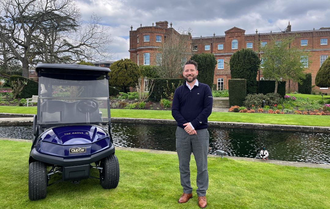 Brad Gould, The Grove's Director of Golf, with one of the resort's new Club Car Tempo cars