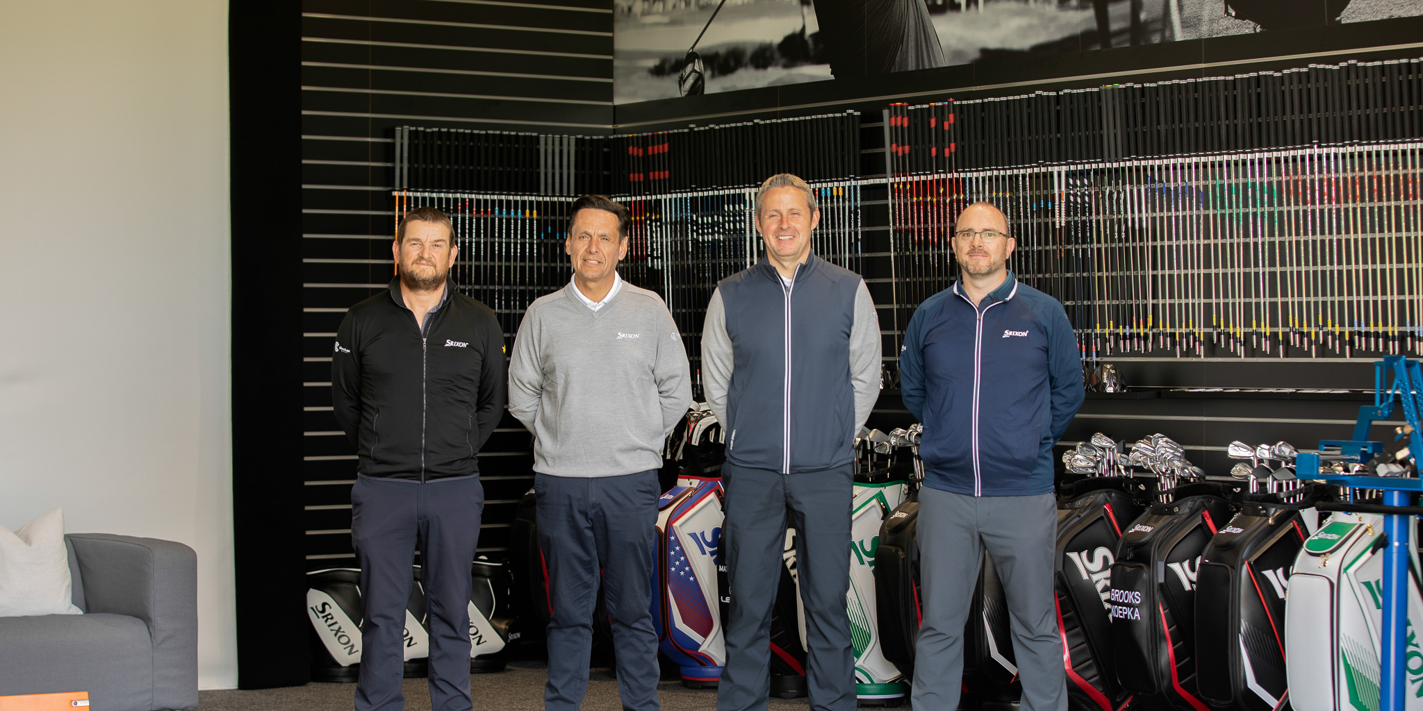 From (L-R) Joe Miller, Srixon Sports Europe’s European Product Manager; Stuart Geddes and Stuart Williamson, co-owners of Clydeway Golf Performance Centre, and Gareth Taylor, Srixon Sports Europe’s Head of UK &amp; Ireland Sales