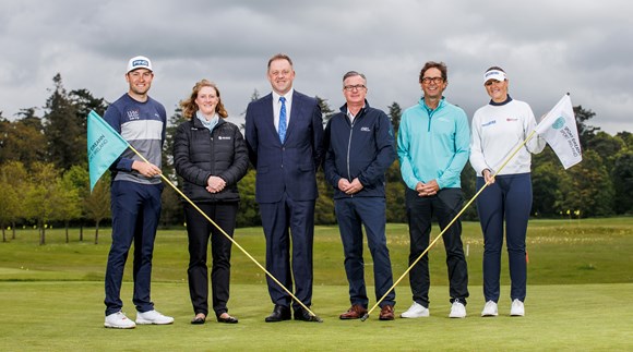 Jonathan Yates (left) and Olivia Mehaffey (right) at the launch of the 2023 Golf Ireland Professional Scheme Golf Ireland Academy in Maynooth