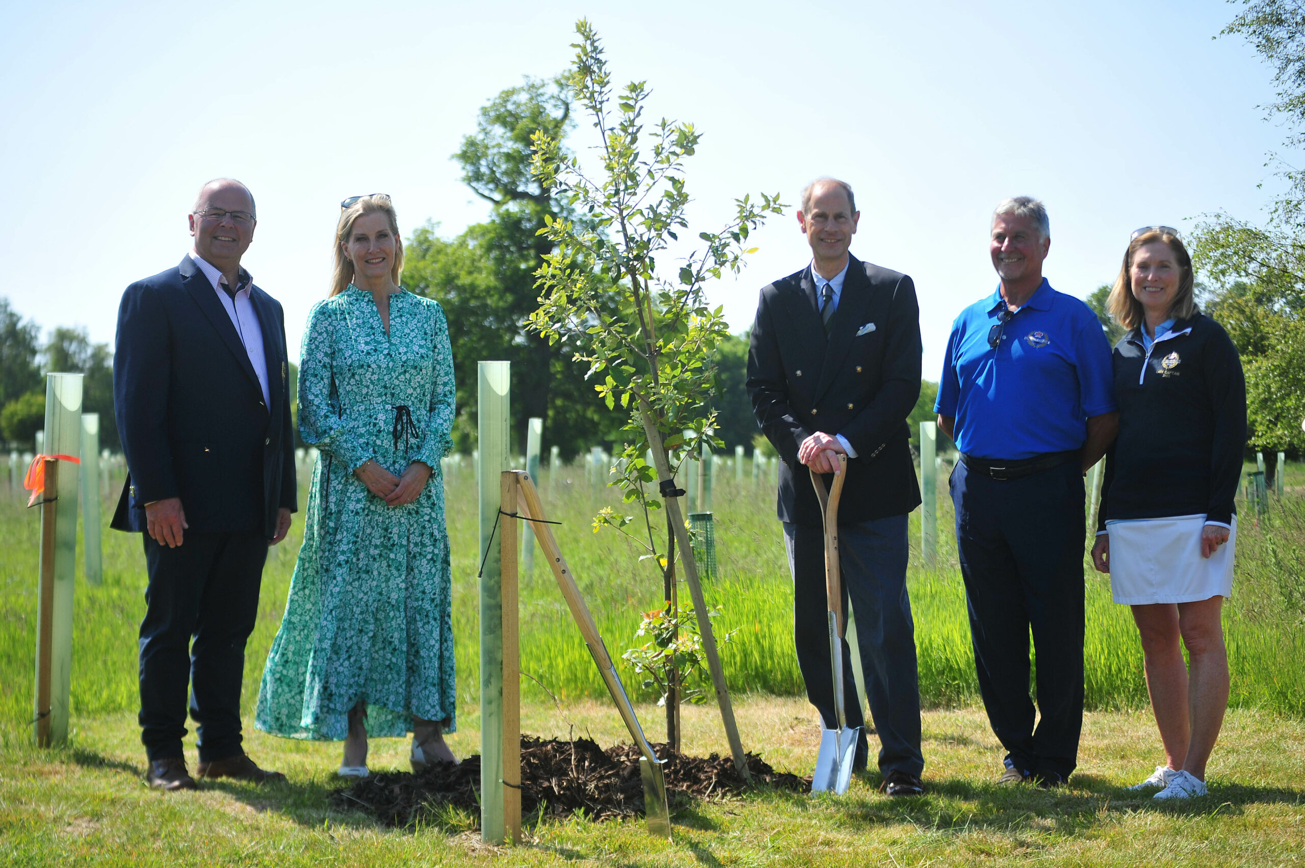 (L-R) Club Captain John Edwards, Her Royal Highness The Duchess of Edinburgh, His Royal Highness The Duke of Edinburgh, Club Chairman Tim Wescombe and Ladies Captain Sue Wescombe 