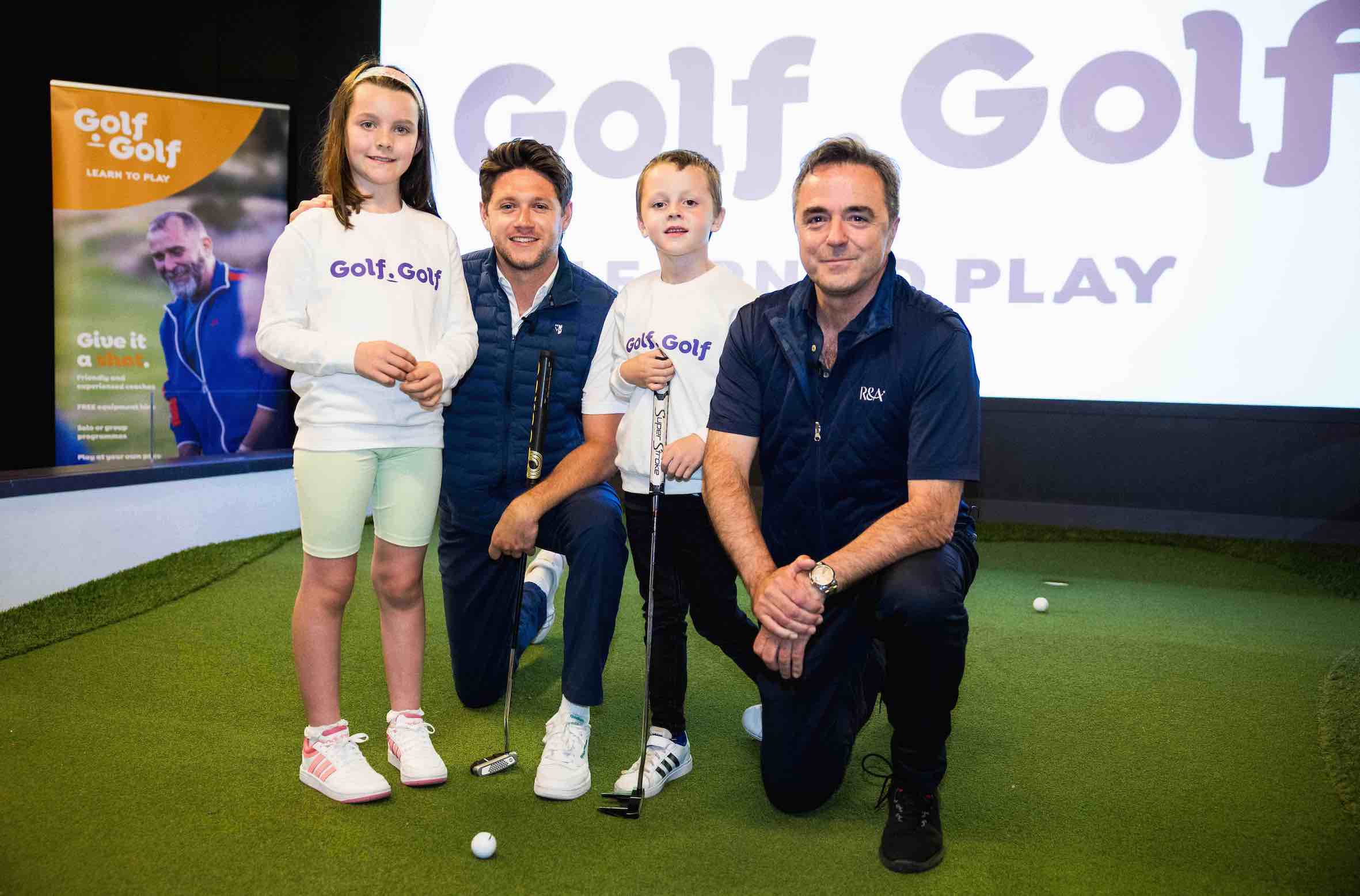 Olivia Farquhar, Niall Horan, Ruaridh McCallum and Phil Anderton, Chief Development Officer at The R&amp;A the launch of golf.golf