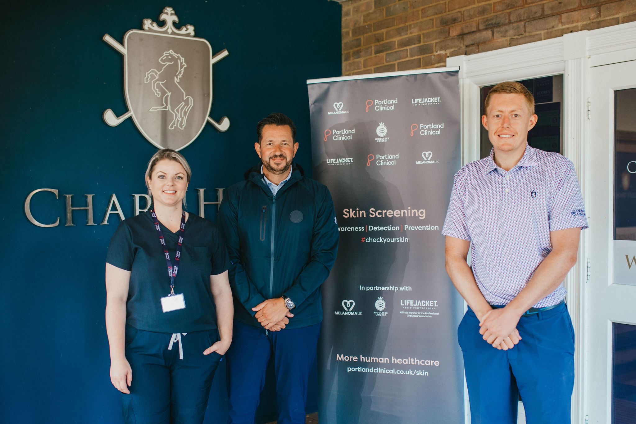 L-R Natalie Fisher (Director of Community Dermatology at healthcare provider Portland Clinical), Anthony Tarchetti (General Manager at Chart Hills), Connor Fletcher (Assistant Professional)