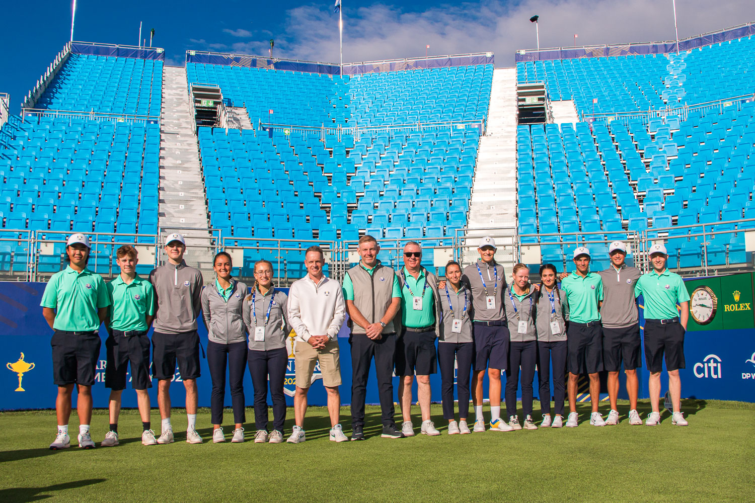 The European Junior Ryder Cup team with Ryder Cup captain Luke Donald at Marco Simone G&CC