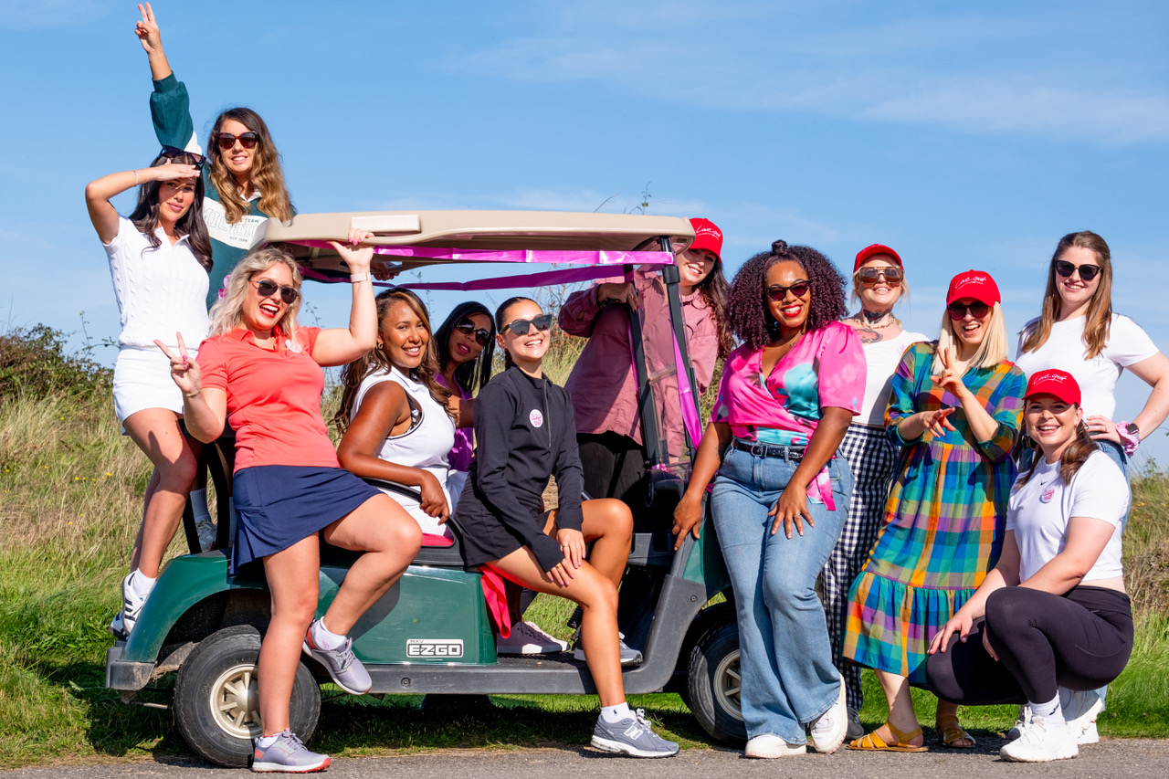 12 local influencers enjoying the love.golf taster session at Burnham and Berrow Golf Club