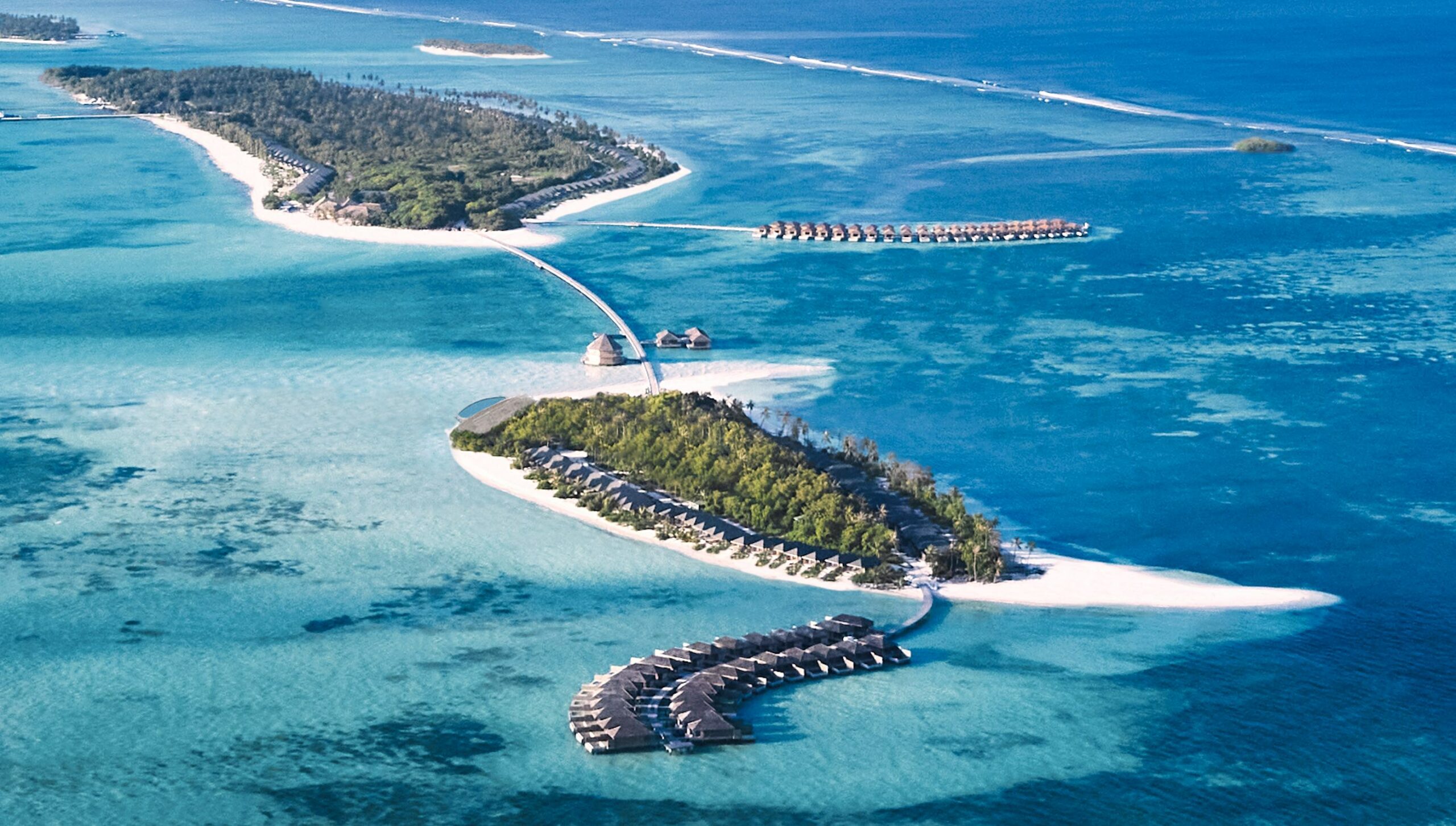 The resort at Jawakara Islands Maldives is spread across two islands and includes a 9-hole golf course