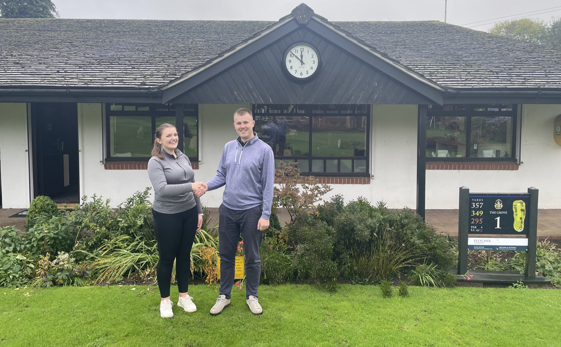 Snaiton Golf's Lauren Hinchliffe with Chevin Golf Club Head Professional Connor Steels