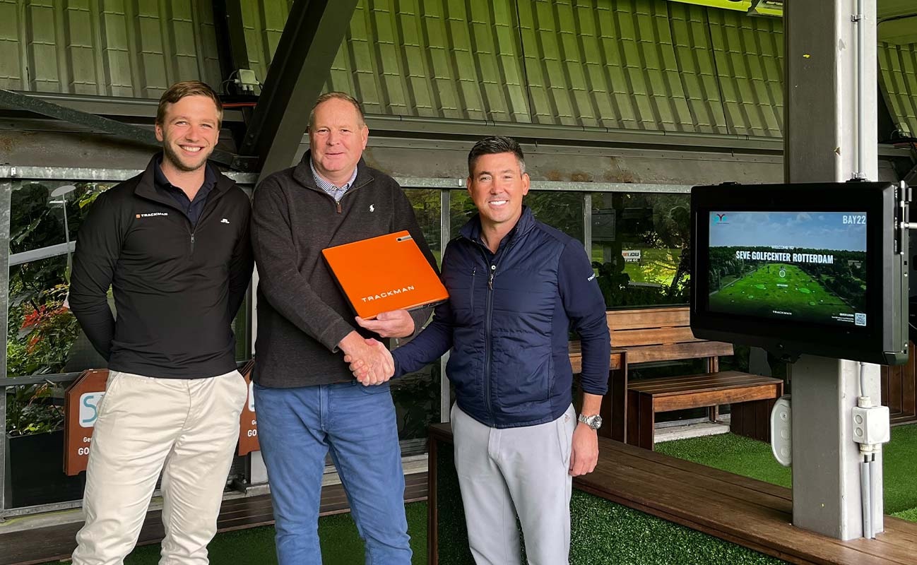 Trackman regional sales manager Kenzo Flasks, CEO of PGA Holland Frank Kirsten and Trackman CEO Mike Malone