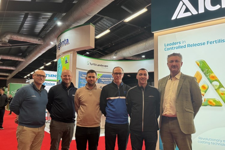Pictured (from left) Glenn Kirby, Syngenta; Lewis Blois, ICL; Conrad Cavill, Wimbledon ALTEC; Dan Waring, JCB Golf & Country Club; Bryan Ramsey, Complete Weed Control Scotland South; Ian Graham, Chair Amenity Forum