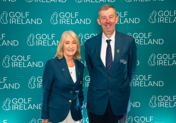 Incoming Golf Ireland President Rosemary Tully with outgoing president Jim Long