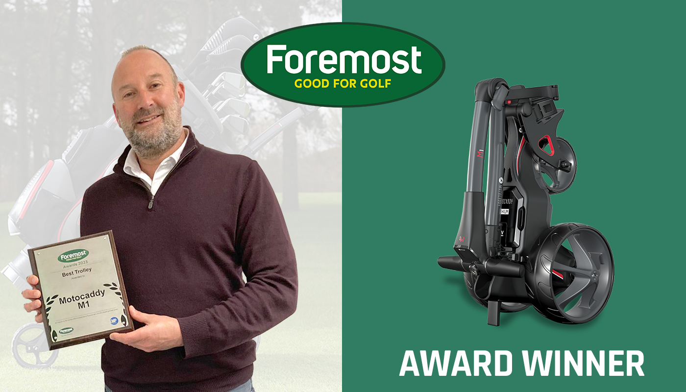 Steve Morris, Motocaddy's UK &amp; Ireland Sales Director, with the Foremost Award
