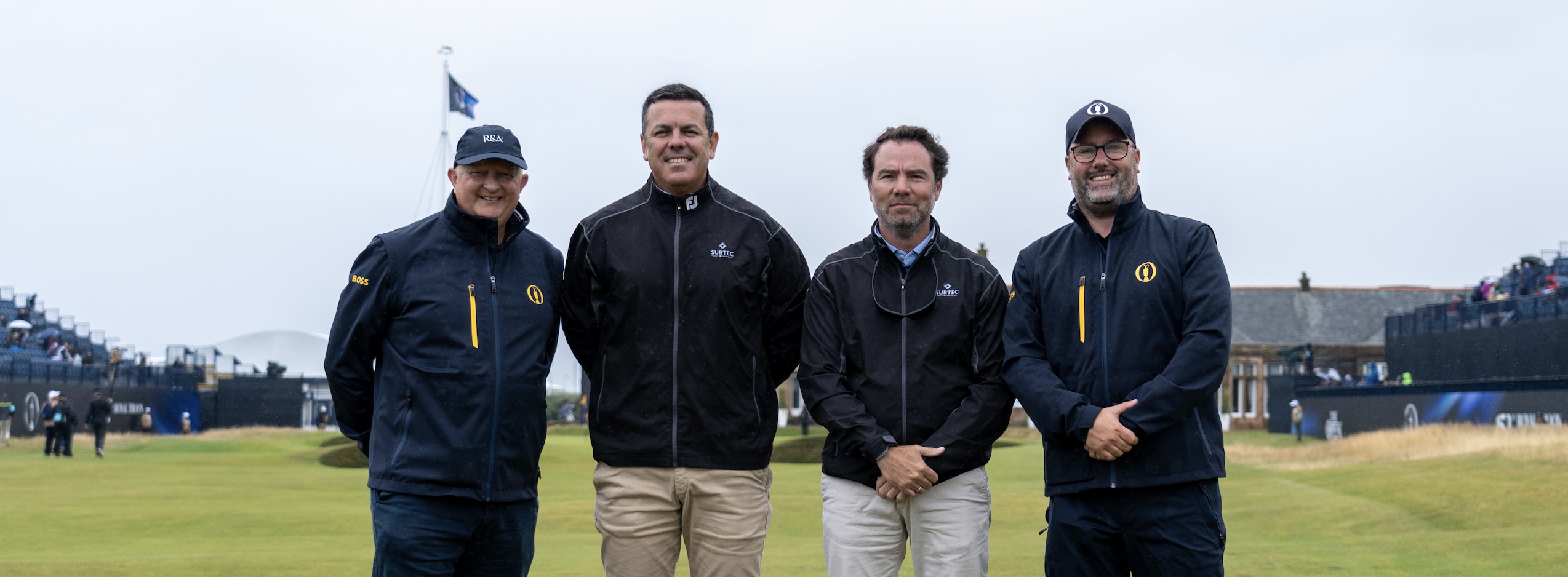 Paul Woodham, Head of Sustainable Agronomy, Europe;
Pablo Munoz and
Luis Cornejo Hermosin, co-founders of SURTEC; and Daniel Lightfoot, Director, Sustainability at The R&A