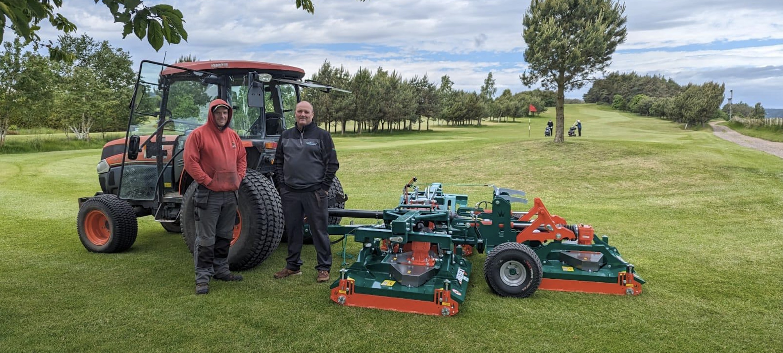 St Michael's head greenskeeper Adam Turner with Mike Lindsay, Area Sales Manager for Fairways GM with the Wessex CRX-320 mower 