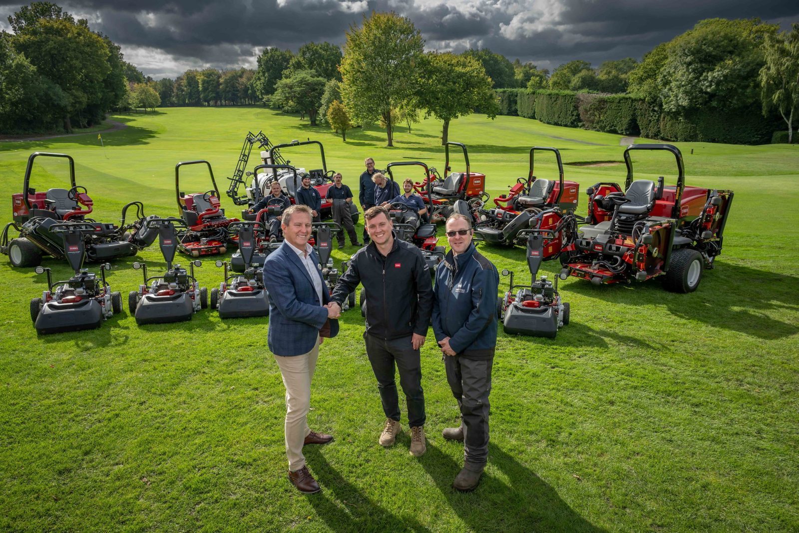 With the new Toro fleet at Surbiton Golf Club, from front left, Clint Whittaker, General Manager, Joshua Nash, Reesink Turfcare and Andrew Kerr, Course Manager.