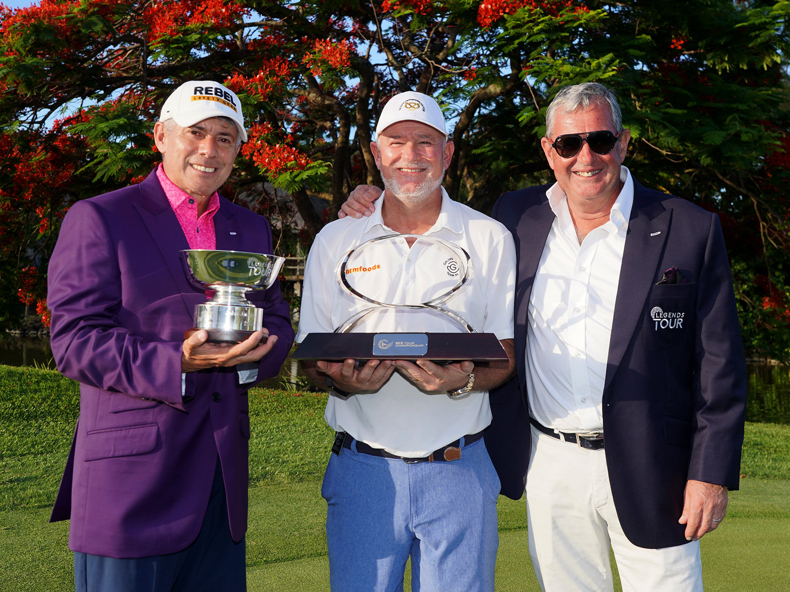 Adilson Da Silva, Peter Baker and Legends Tour CEO Phil Harrision (credit Phil Inglis / Getty images)