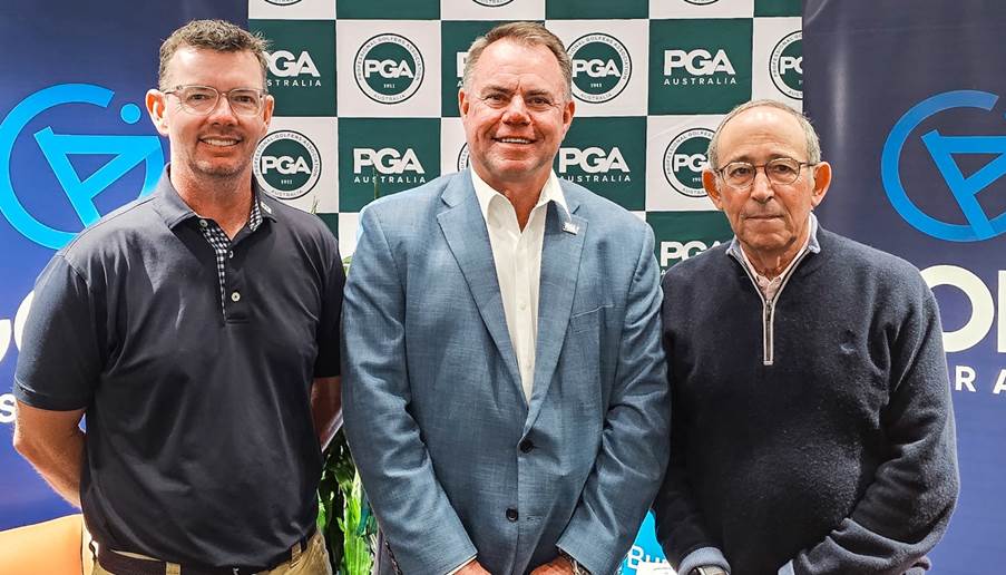 [L-R] Golf Genius APAC General Manager Peter Shaw, with PGA of Australia CEO Gavin Kirkman and Golf Genius co-CEO and founder Michael Zisman