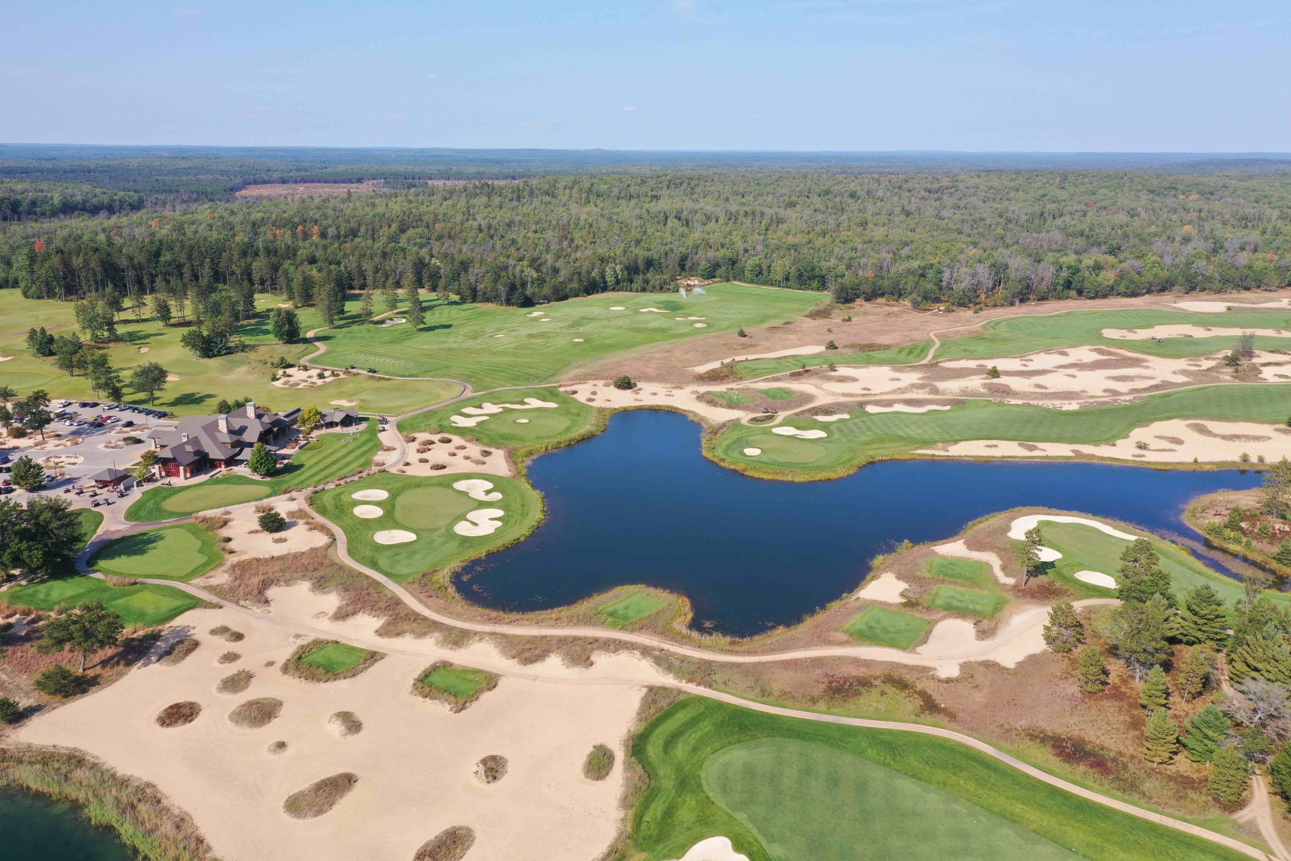 The site of the SkyFall course at Forest Dunes is located in the wooded area at the top of this image