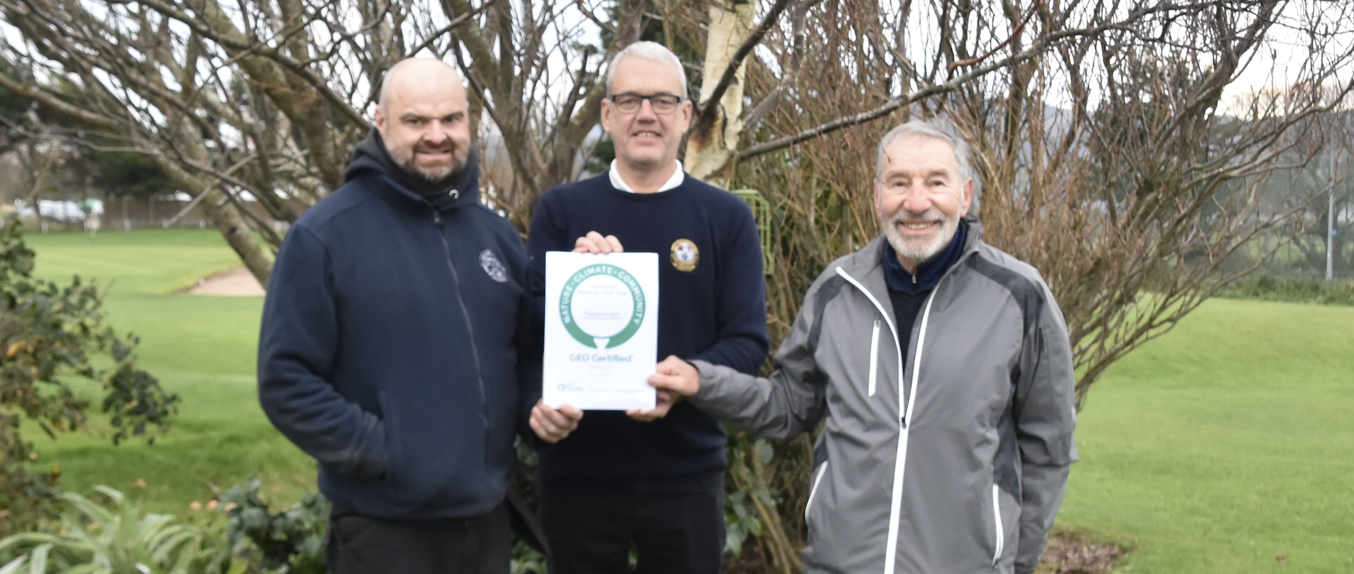 (l-r) Maesdu Golf Club Head Greenkeeper Daniel Evans, Chairman Alistair Bailey and Sustainability Lead Ian Peters