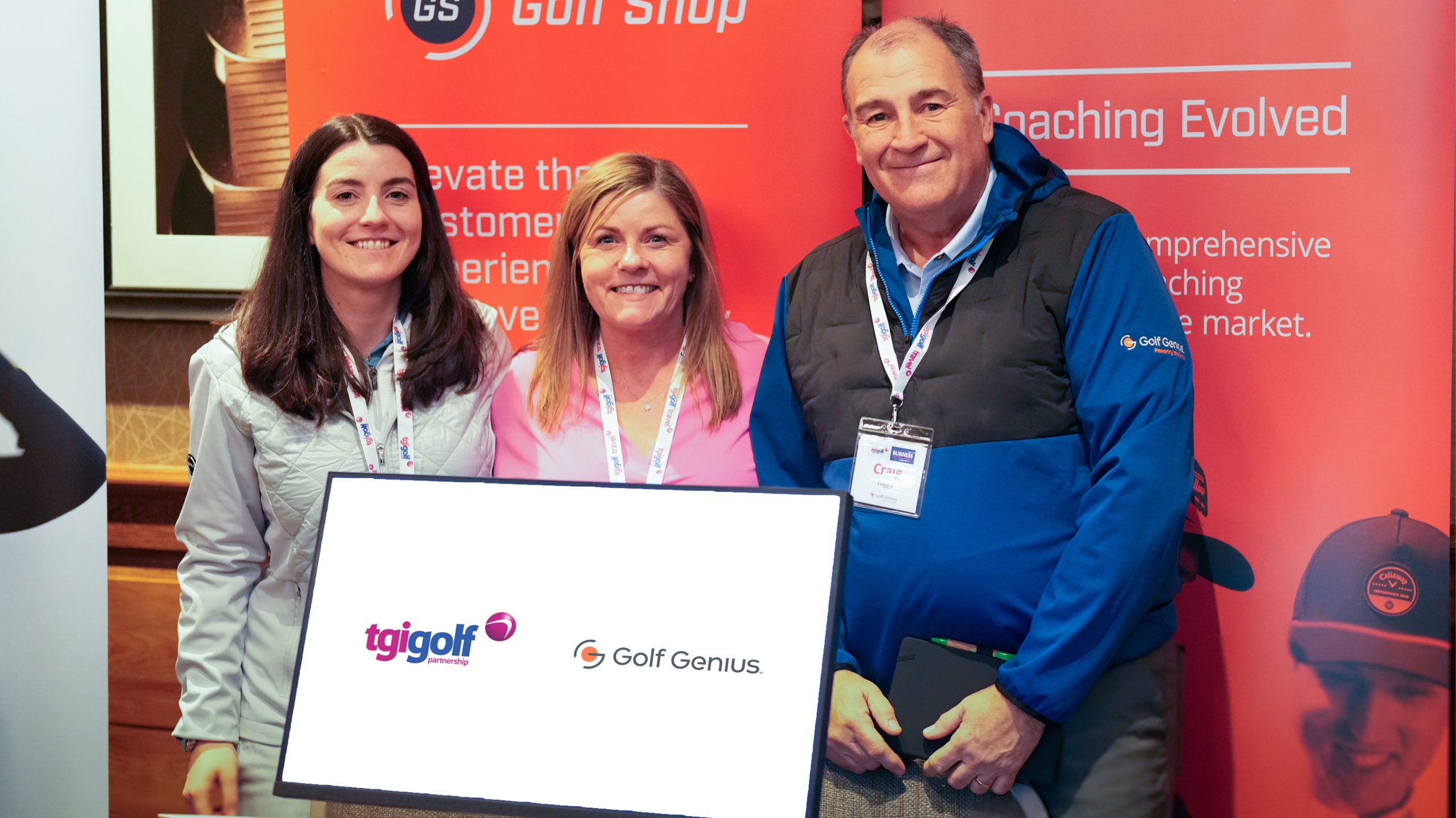 [L-R] Golf Genius support manager Jenny Potter, TGI Managing Director Adele McLean, and Golf Genius Managing Director Craig Higgs