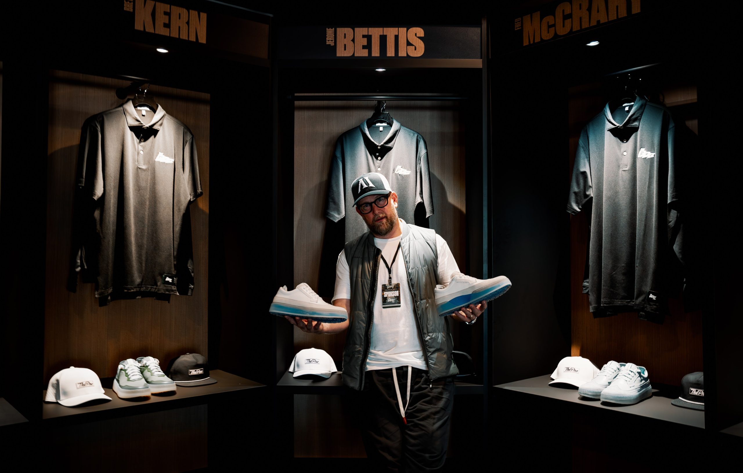 Eric Sarin, co-founder of Alma Mater, with the brand's new Beta golf shoe
