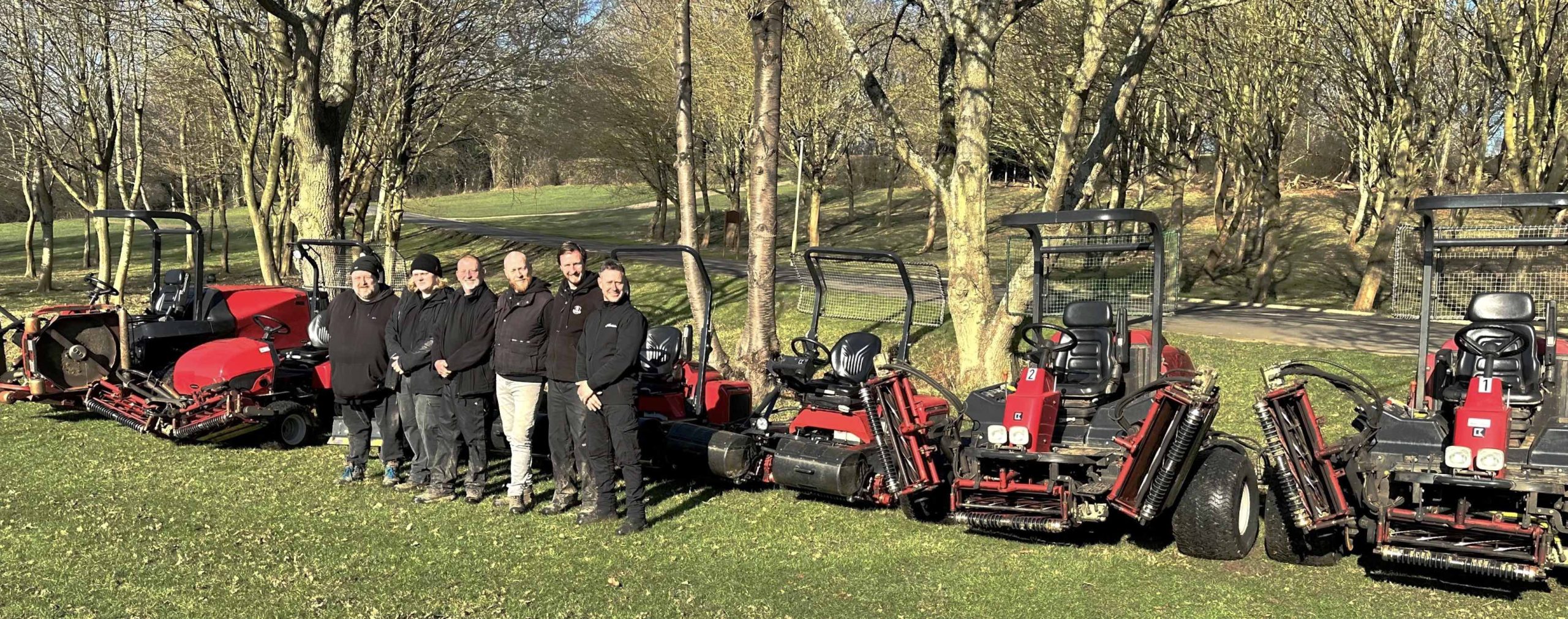 The greenkeeping team at West Essex with its Baroness fleet