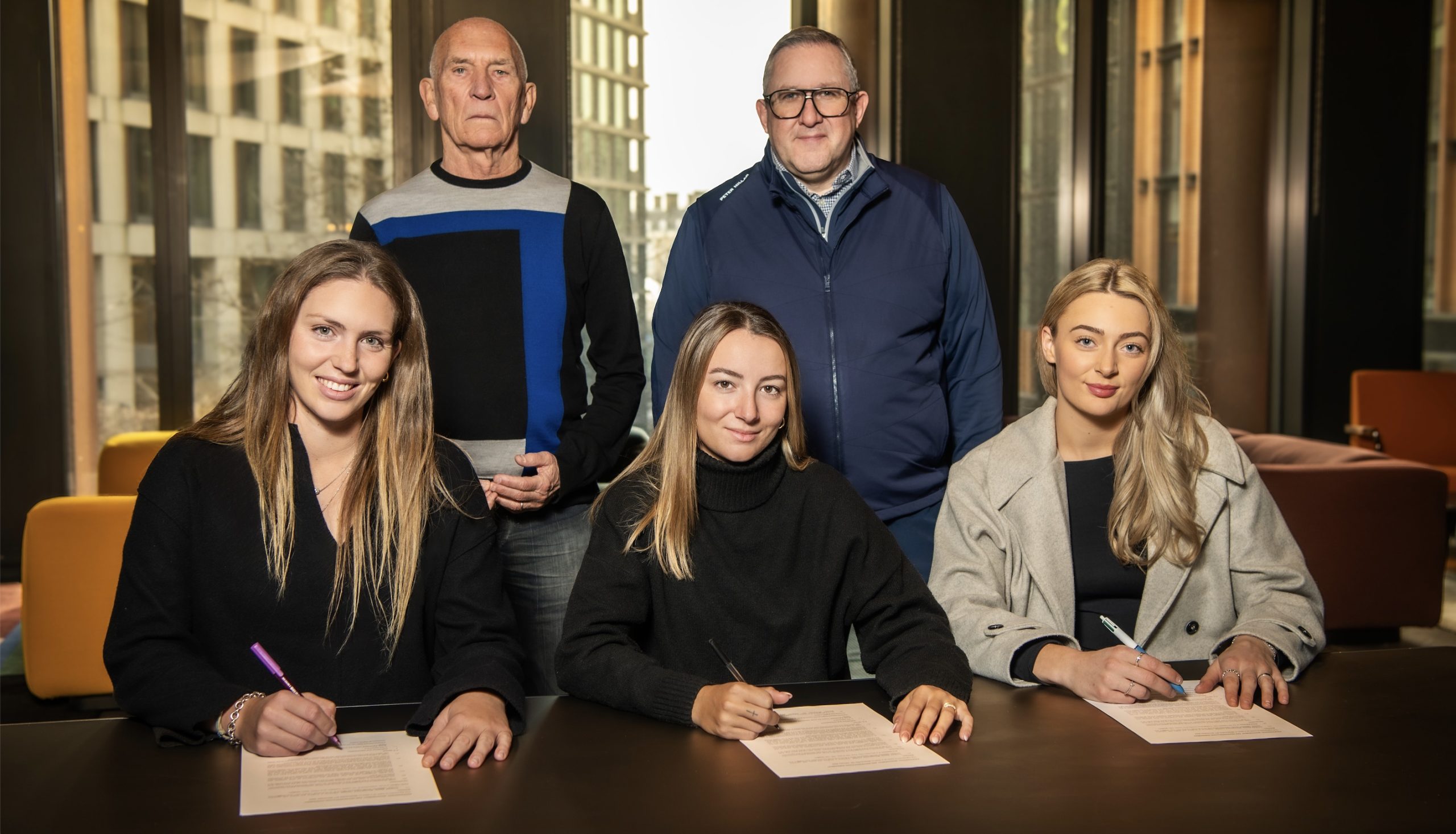 (L to R): Back row: Trinifold Co-Founder Bill Curbishley, Trinifold CEO Jimmy Byers. Front row: Anna Zanusso, Carla Tejedo and Ana Dawson
