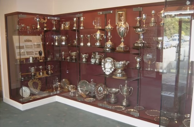 The trophy cabinet at Teignmouth now lies empty following the burglary