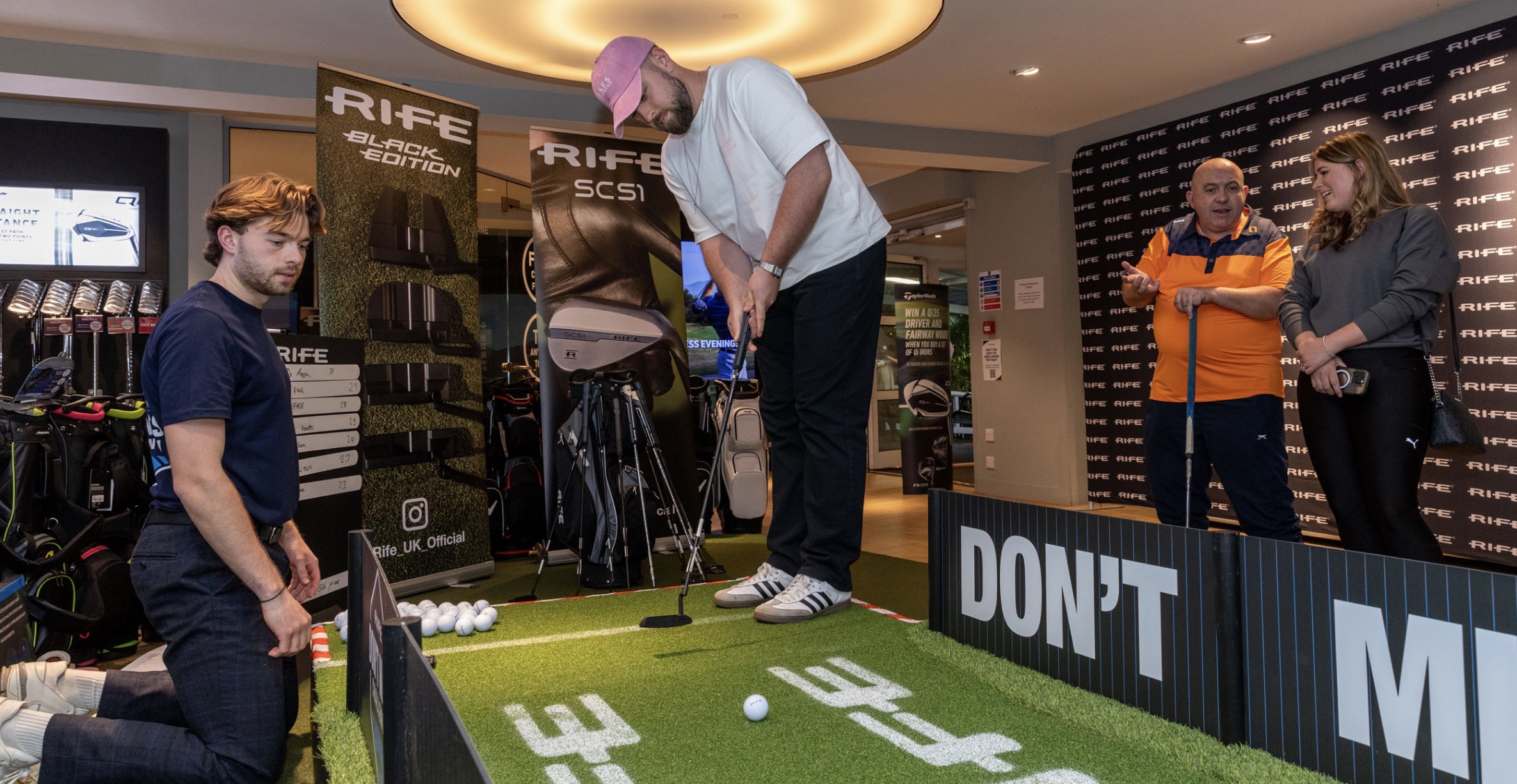 Alex Wright in action during the RIFE #DontMissChallenge at American Golf in New Malden