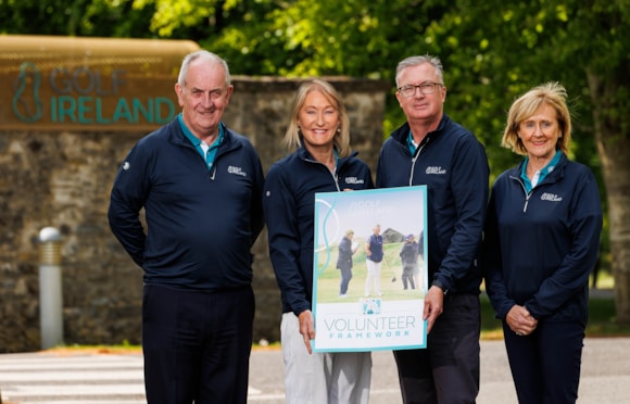 Golf Ireland President Michael Evans, Volunteer Framework Workgroup Chairperson Rosemary Tully, Golf Ireland CEO Mark Kennelly and Golf Ireland President-Elect Fiona Delargy were present for the launch (Photo: Ryan Byrne/Inpho)