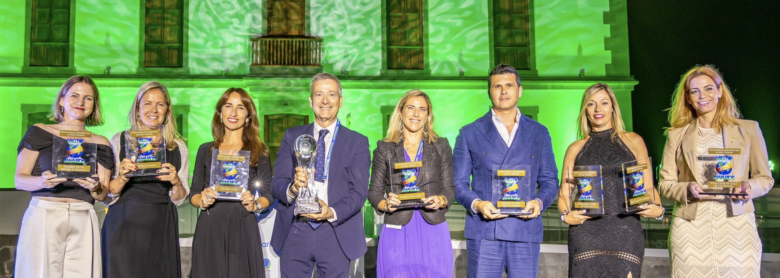 Outstanding Contribution to Golf Tourism Award - (left to right) Salobre Hotel Resort & Serenity, Gran Canaria (Pino Leon - Head of Tourism Promotion), Salobre Golf, Gran Canaria (Agustin Manrique - President of Gran Canaria Golf Association), Maspalomas Golf, Lopesan Hotels Gran Canaria, Meloneral Golf by Lopesan, Anfi Golf by Lopesan and Real Club de Golf de Las Palmas