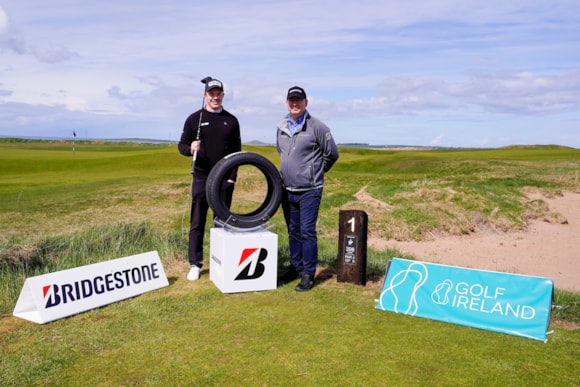 County Louth golfer Stuart Grehan (left) and Bridgestone Marketing Manager Colm Conyngham  (Photo credit Fran Caffrey/Golffile)