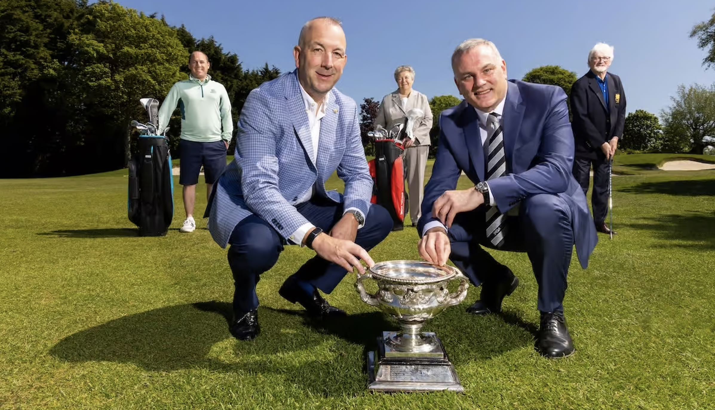 Diarmuid Nolan, CEO of Brown & Brown Ireland, and Conor Dillon, Manager of The PGA in Ireland, pictured (front) (Image: Michael O'Sullivan / OSM Photo)