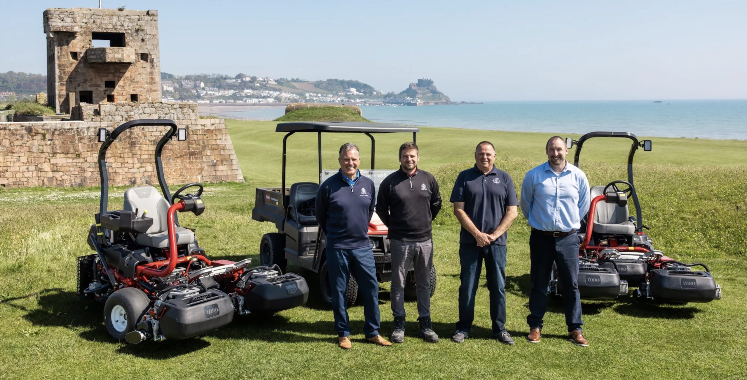 (l-r) Darren Attwood, General Manager at Royal Jersey; Allan Black, Course Manager; John Renouf, General Manager at JFTU; and Jon Cole, Divisional Business Manager at Reesink Turfcare