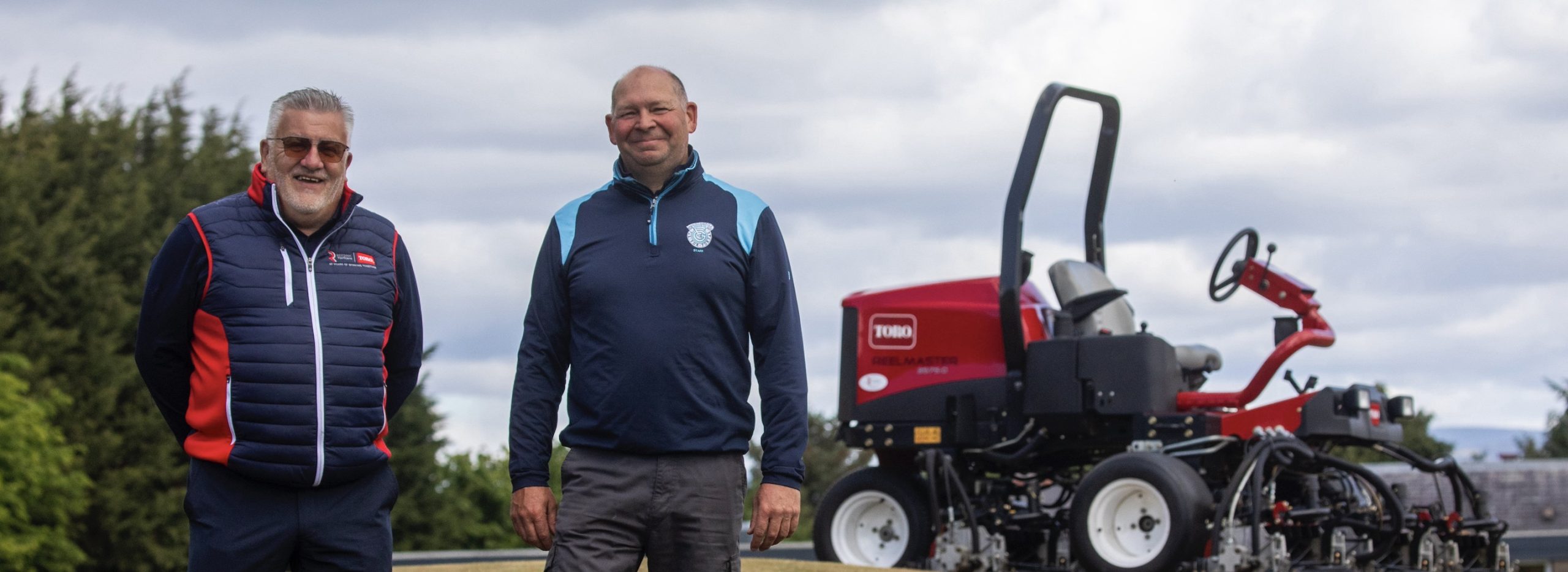 Keith Law, Head Greenkeeper at Forfar Golf Club, right, with Reesink Scotland’s John Rankin