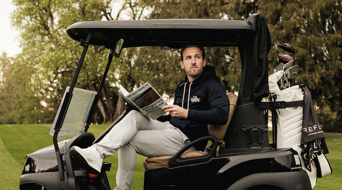 Harry Kane pictured wearing Reflo's new officially licensed Open Championship capsule collection