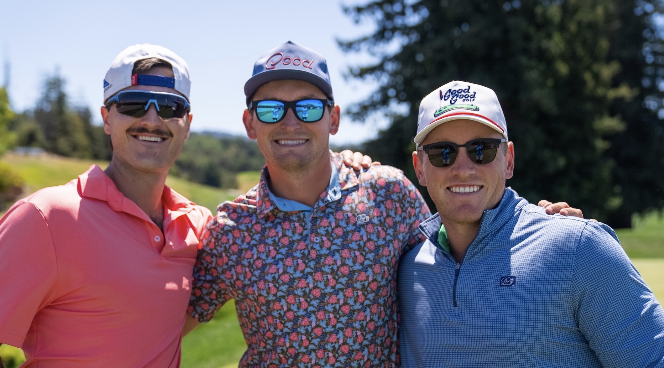 The Good Good Golf team wearing their branded Shady Rays sunglasses
