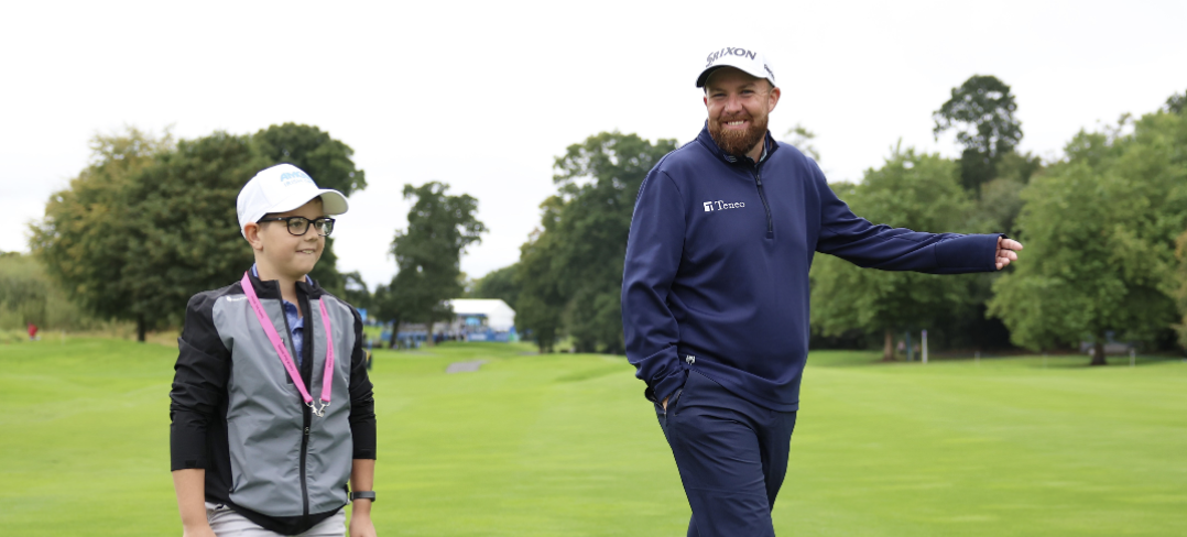 Shane Lowry spent time with Dáire Coyle as part of Make-A-Wish activations at the Amgen Irish Open