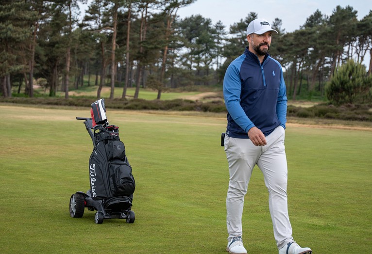 Peter Finch with his Stewart Golf trolley