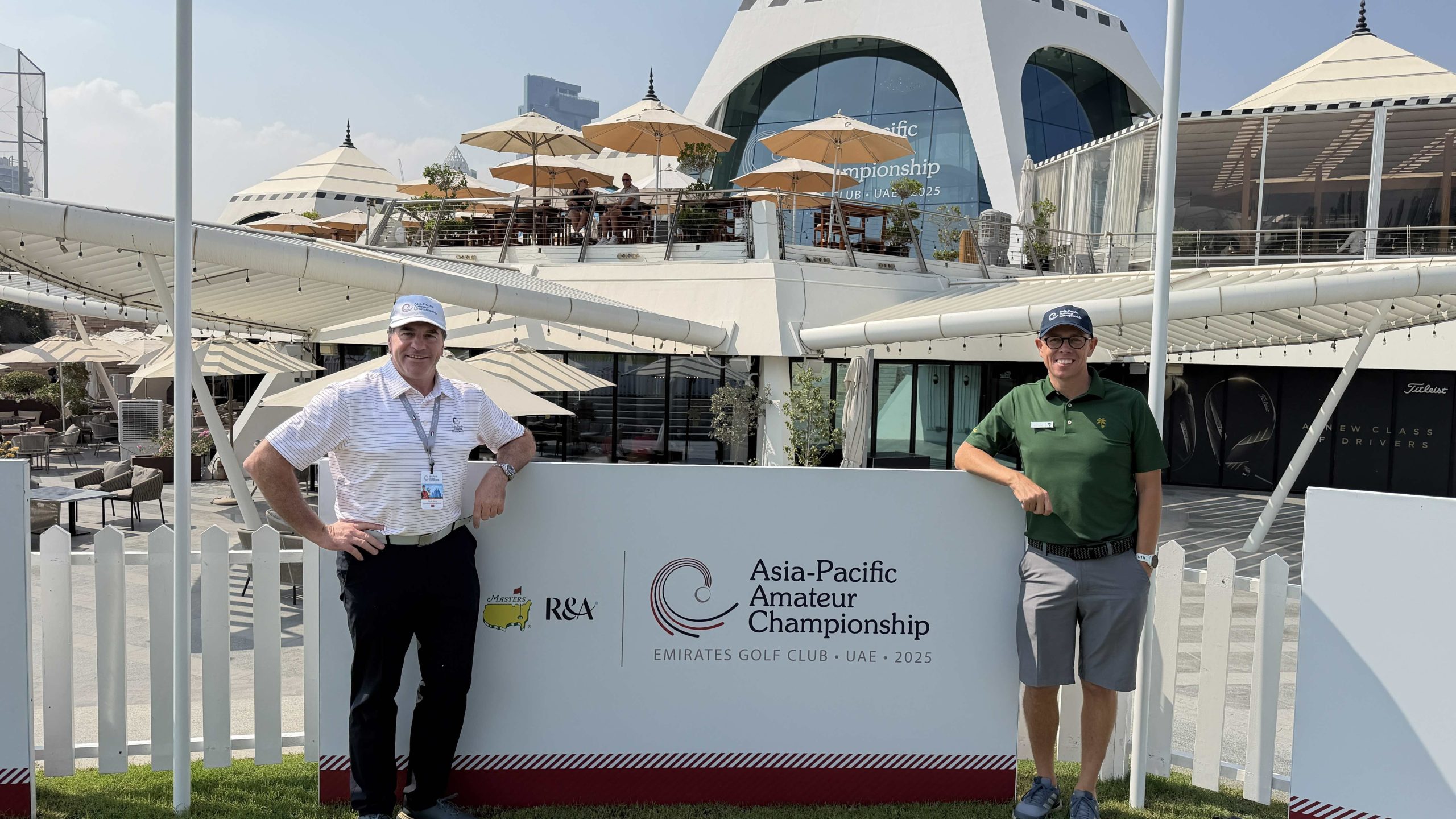 Chris Gray (The R&A) and Matthew Perry (Emirates Golf Club)