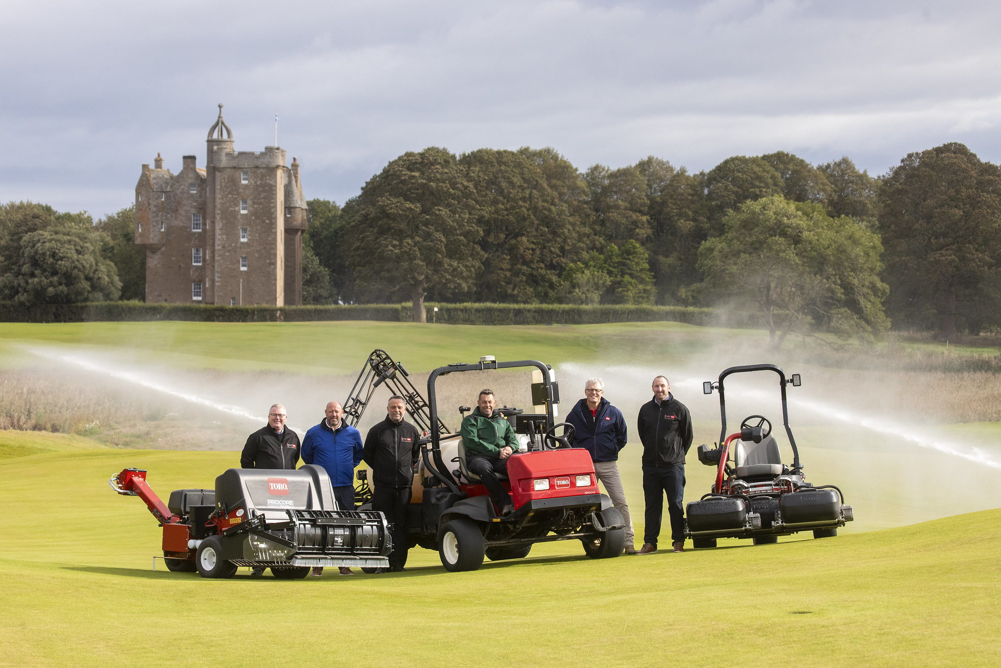 From left: Mike Turnbull, Reesink Scotland; John Mooney, The Toro Company; Robert Jackson, Reesink Hydro-Scapes; James Hutchison, Cabot Highland Golf Club; Simon Squires, The Toro Company and Jon Cole, Reesink Turfcare.