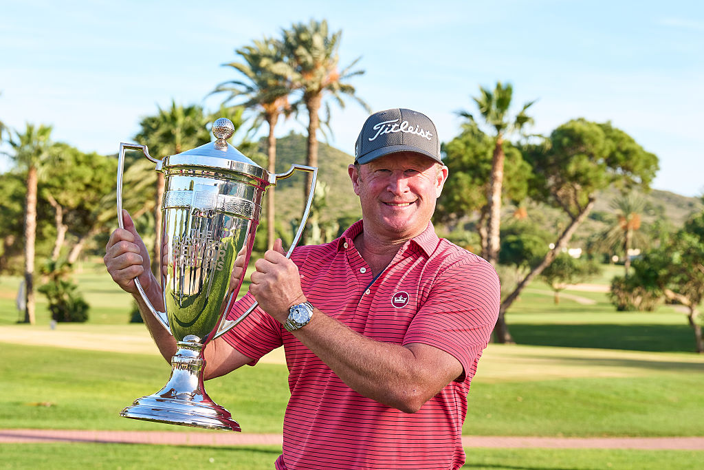 Jamie Donaldson secured his first Legends Tour title when winning the Champions UK plc European Senior Masters at La Manga (Photo by Aitor Alcalde/Getty Images)