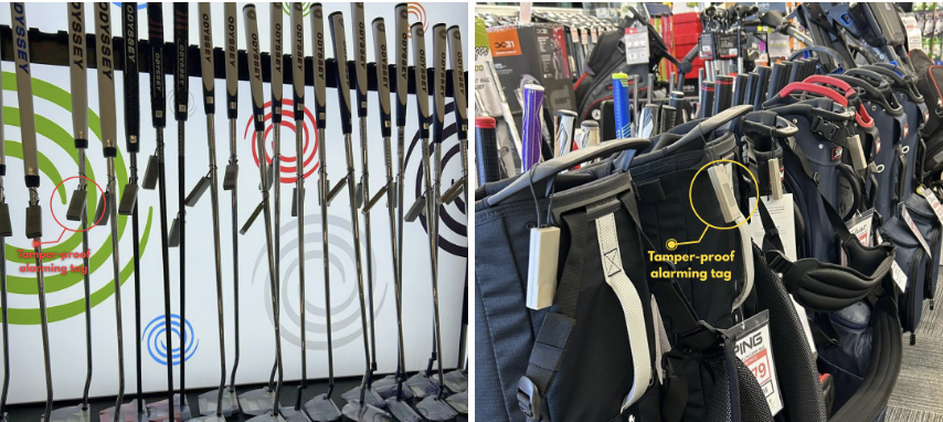 Security tags attached to products link up to a central hub that sets off an alarm when taken out of the shop 