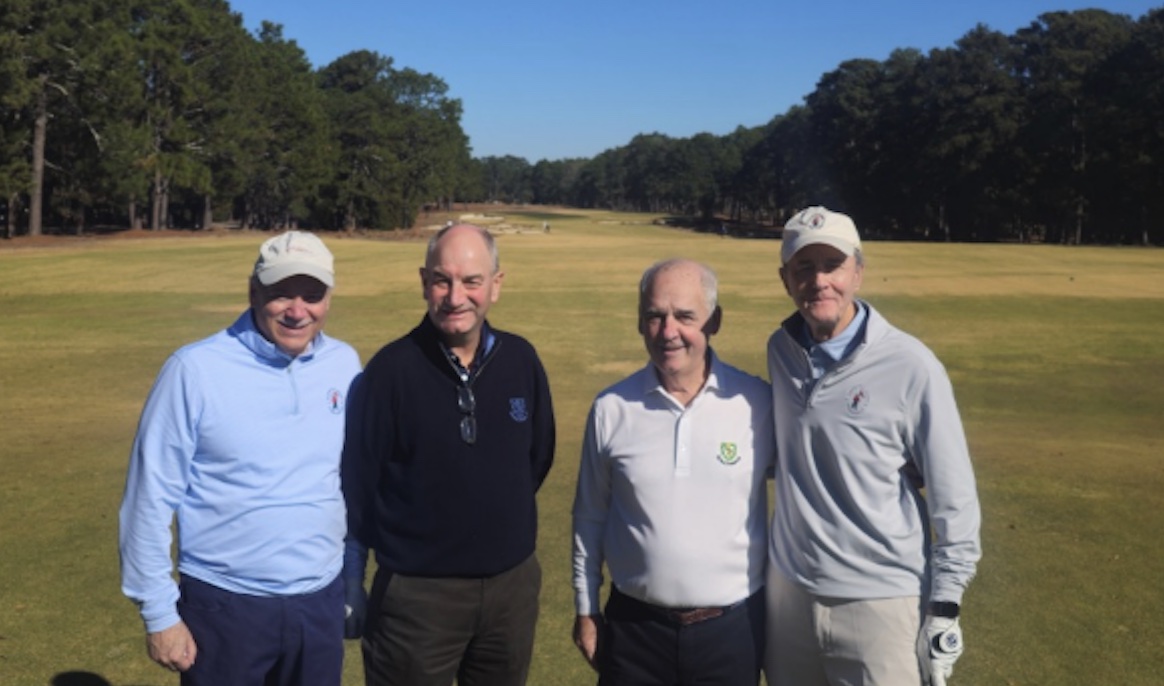 Pinehurst Mayor Pat Pizzella (left) and his predecessor John Strickland flank Royal Dornoch duo Neil Hampton and David Bell at Pinehurst No.2