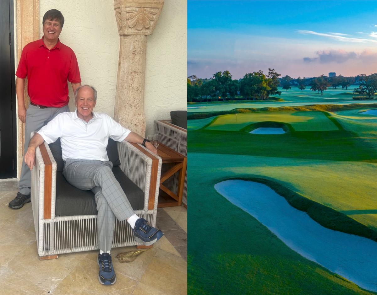 Brian Silva (seated) and Brian Johnson have worked together since 2009. At right, an example of this
﻿collaboration from 2023: the reimagined Lion's Mouth 11th at Metairie CC in Louisiana 