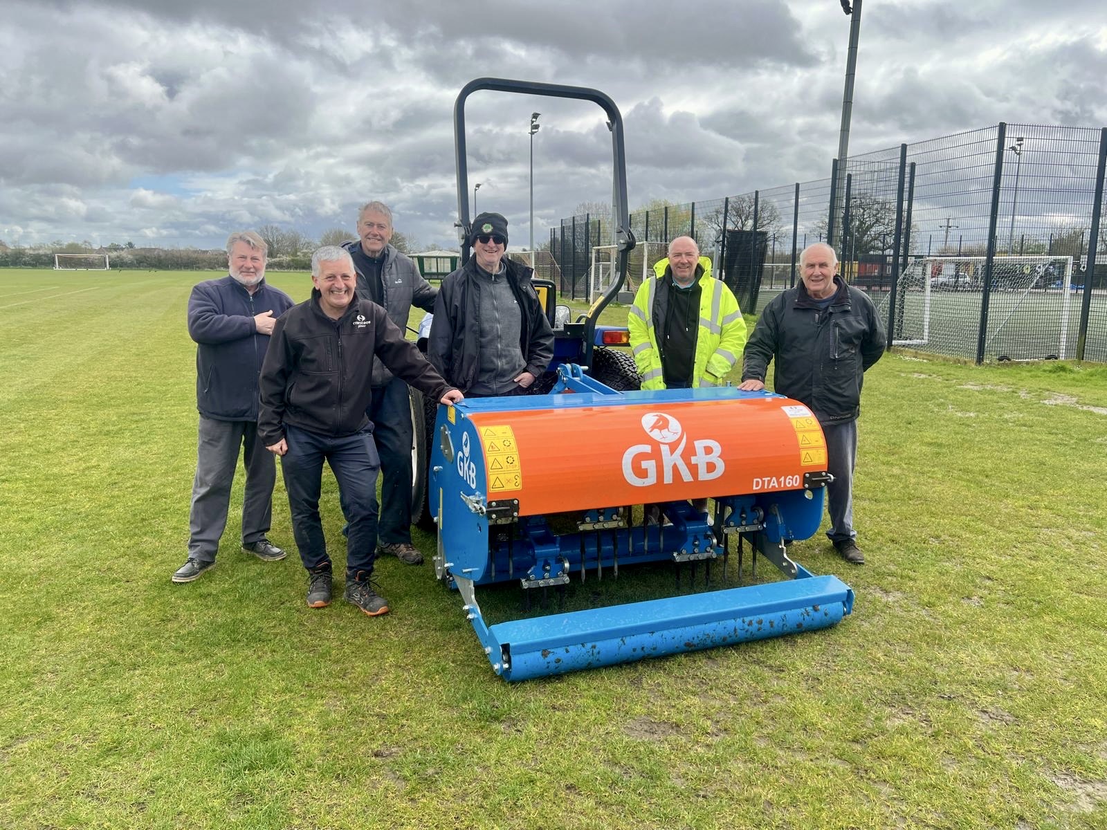 The grounds staff at Walsham Le Willows sports club with its GKB deep tine aerator