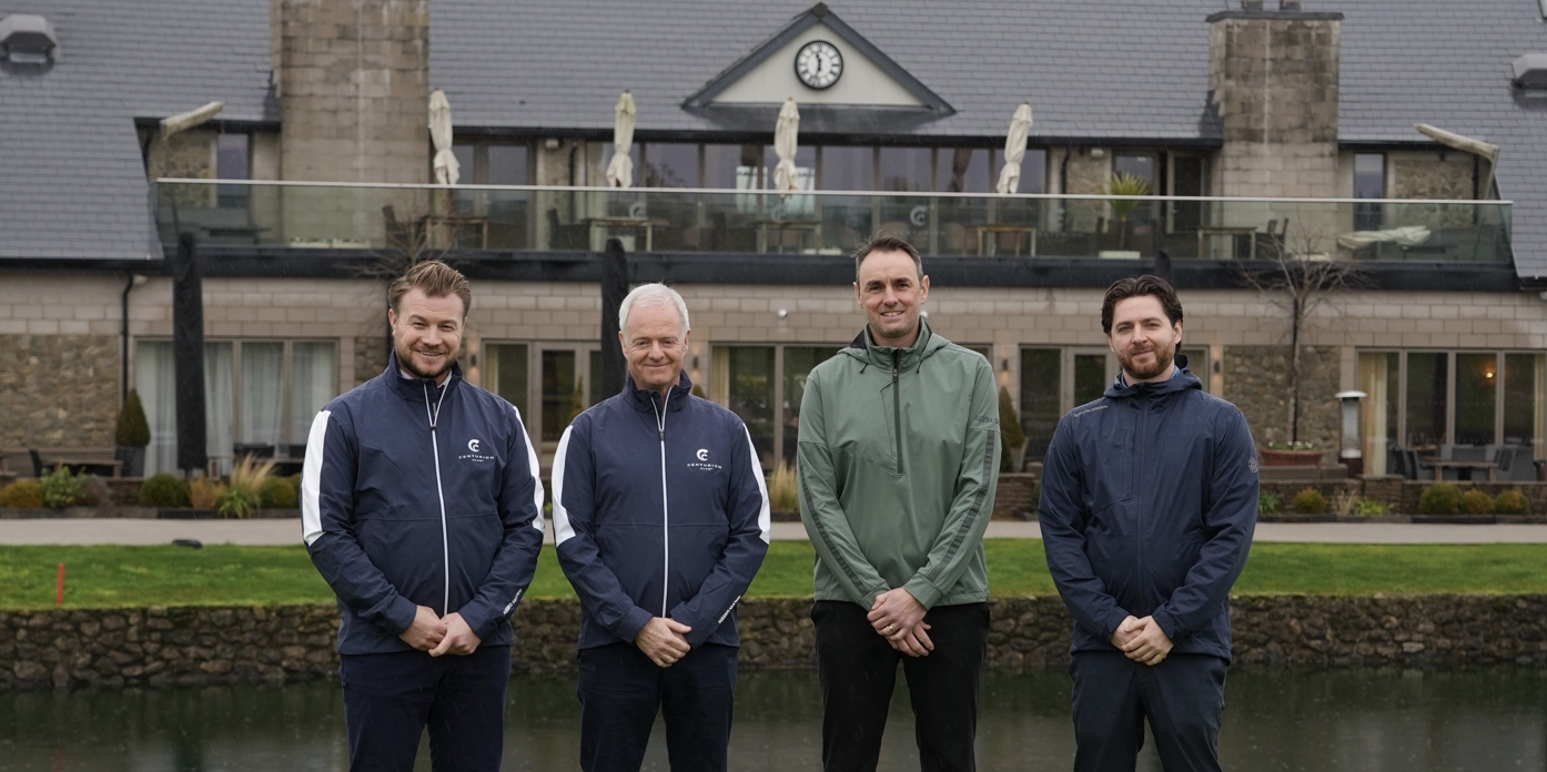 Centurion Club Head Professional Oli Fisher and General Manager Michael Duffy alongside Galvin Green EMEA Sales Director Stewart Clare and Trade Marketing Manager Conor Petters